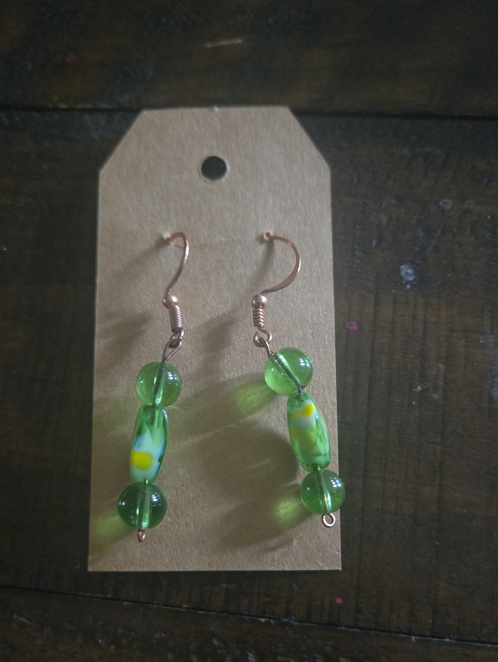 Handmade Green Glass Bead Dangle Earrings